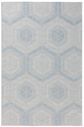benuta Nest Teppich Bronco - Blau 140x200 cm - Kunstfaser - Outdoor geeignet - Rechteckig & im Style: Geometrisch, Minimalistisch - Pflegeleicht für Wohnzimmer Schlafzimmer