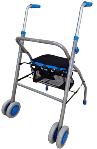INKO MOBILITY ANDADOR PAR ANCIANOS, A04, PLEGABLE,ULTRALIGERO, REGULABLE EN ALTURA, ALUMINIO, PESO SOPORTADO 100KG,PESO ANDADOR 5KG, ASIENTO ACOLCHADO,EMPUÑADURA REGULABLE 79-90CM,COLOR CELESTE