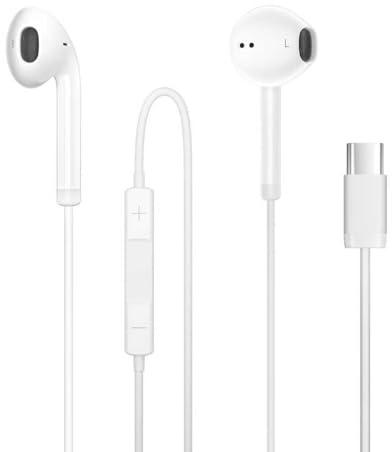 JYCHEYI White USB C Headphones Wired for iPhone 17 16 15 Series, for iPad Pro Air 5/4/Mini 6/iPad 10th, Type C Earbuds for MacBook Pro/air, Control Microphone, Volume, Music, 1 Pack