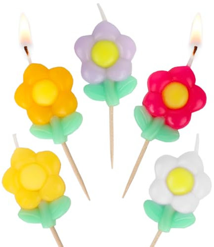 Talking Tables 5 x Daisy Flower Birthday Candles for Cakes, Cake Topper Decoration, Premium Quality, Colourful Floral Candle, 4 cm Height, Recycled Packaging, Yellow, Pink, White