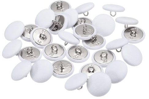 QUARKZMAN 30 stycken 32 l tygtäckta knappar, 20 mm 4/5 tum, runda metallknappar med satin-syknapp för brudklänningar, bröllopskläder, blusar, tröjor, vit