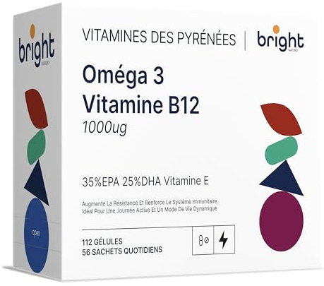 Oméga-3 et Vitamine B12, 35% EPA et 25% DHA – Gélules Premium pour Cerveau, Cœur, Énergie et Bien-être général | 2 Mois (56 Doses Quotidiennes)