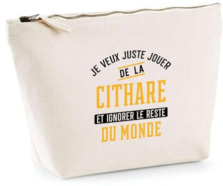 Trousse Jouer de la Cithare et Ignorer Le Monde | Pochette Toilette Maquillage | Idée Cadeau Musicien Humour Instrument Musique Original Drôle Mélodie Artiste