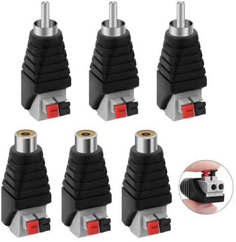 AXFEE 6 Pièces fiches RCA, mâle et femelle vers borne à vis, adaptateur RCA, mâle à visser sans soudure, connecteurs de haut-parleur (3 fiches mâles et 3 prises femelles)