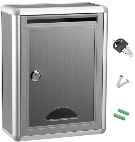 PNAJFUEL Wall Mounted Letterbox Lockable Mail Box Wall Drop-Box Metal Key Mailbox Parcel Delivery Box Newspaper Collectbox