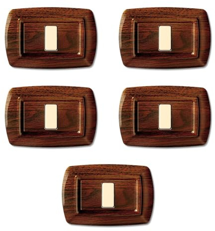 CONFEZIONE DA 5 PLACCHE IN TECNOPOLIMERO, COMPATIBILE CON BTICINO MAGIC, 1 MODULO/POSTO, COLORE LEGNO SCURO, ALTA QUALITA', ARROTONDATE, DESIGN CLASSICO, PER INTERRUTTORI/PRESE
