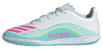 adidas Unisex niños F50 Messi Club Indoor Football Shoes Kids, FTWR White/Lucid Pink/Flash Aqua, 37 1/3 EU