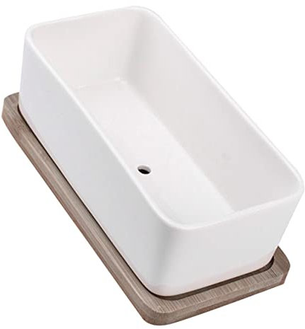 SEWOART 1 Set Di Vasi Da Fiori Oblungo in Ceramica Con Vassoio Per Piccole Piante Bonsai