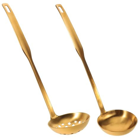 Hemobllo 2pezzi Mestolo Per Zuppa in Acciaio Resistente Cucchiaio Schiumarola Manico Lungo Utensile Da Cucina Per Servire Minestre e Salse Colino Per Filtrare