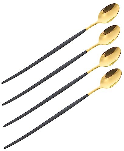 LIFKOME 4pcs Stainless Steel Ice Scoop Stirring Spoon Long Handle for Home Bar Shop Hotel