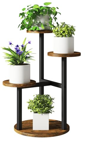 IBUYKE 4 Niveaux Support de Plante, 52.5cm de Haut Étagère d'Angle pour Pots de Fleurs Interieur, Petit Porte Plantes d'Intérieur pour Terrasse Balcon Jardin Salon, Rustique Marron TMJ073H