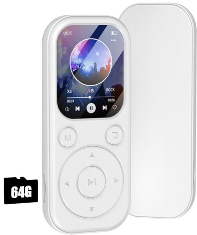Olycism 64 GB MP3 Player mit Bluetooth 5.3 tragbarer Musik-Player mit HiFi-Klangqualität und FM-Radio Bluetooth MP3 Player 300 mAh Akkukapazität, geeignet für Sport, Reisen, Alltag Weiß