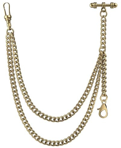 DerMacht Pocket Watch Chain with Albert Chain with T Bar Bronze