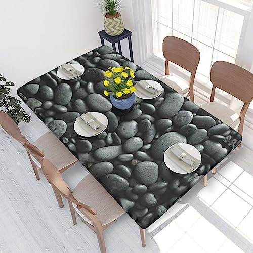 ESNAIUVCD Nappe rectangulaire résistante à l'huile - Motif de galets noirs - Pour restaurant, fête dans le jardin (1,2 m)