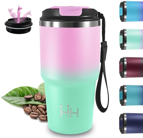 Grsta Mug Isotherme, 20oz Tasse Isotherme, Sans BPA, 8h Froid & 6 Chaud, Gourde Avec Poignée, Acier Inoxydable 18/8, Travel Mug, Anti Fuite, Gourde Inox pour Voyages, Camping, Bureau, Yoga, École