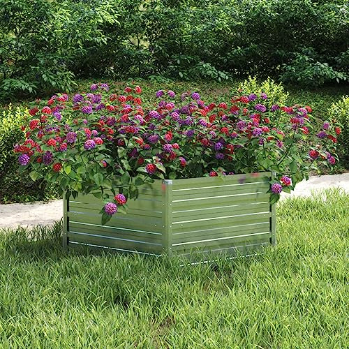 HaoChrymec Bancal de Jardín Elevado de Acero Galvanizado, Resistente a la Intemperie, Diseño Abierto para Buen Drenaje, Ideal para Jardineras de Exterior, Huerto Urbano, 129x45 cm, Color Plata
