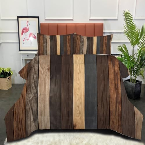 DLERFLOVR Edredón Relleno Nórdico 4 Estaciones Cama 105 200x200cm - Edredón Veta De Madera Mixta Nórdico de Fibra Rústico Suave Transpirable para Invierno, Primavera y Otoño, Marrón