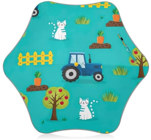 Kinderschirm mit abgerundeten Sicherheitsspitzen, leichter Sonnen- und Regenschirm für Kinder, 4T-8 Y, 88,9 cm Baldachin, niedliche blaue Traktoren, Grün