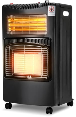 Eikuavons Calefactor de gas para cilindros de gas, 4200 W + 1200 W, calefacción de gas interior con 3 protecciones, horno de gas con regulador de presión de gas, calentador para cilindros de gas de