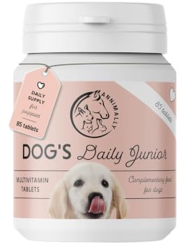 Annimally Dog's Daily Junior - Multivitamin Tabletten für Welpen & Junghunde, Vitamin B Komplex mit Calcium & natürlichen Pflanzenstoffen, 85 Stück