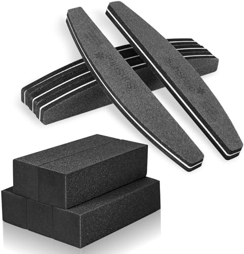 10 Pieces Nail Files and Buffer Block Set,100/180 Grit Emery Boards Black | Double Sided, Nail File Sanding Blocks Smoothing Shaping and Buffing for Natural Acrylic and Gel Nails