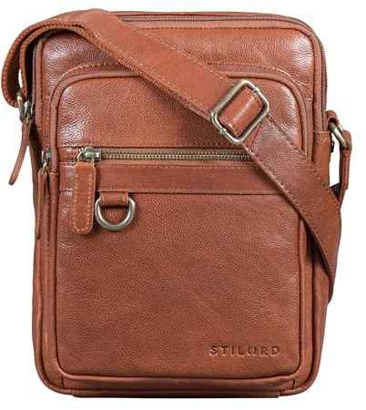 STILORD Orion Axelväska i läder för män | Vintage liten väska för iPad 10,9 tum | Äkta läder axelväska Färg: svart, Maraska – brun, S