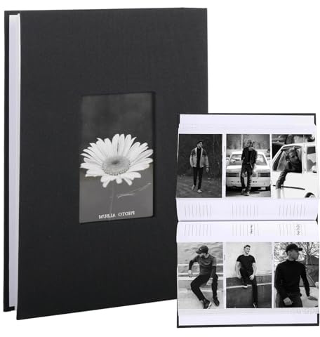 Dwitkul Album Photo 10x15 cm - 300 Photos, 50 Pages,Album Photo Vierge Couverture en Lin Noir avec Fenêtre Frontale et Espace d’Écriture - Idéal pour Enfants, Voyages, Famille, Bébé, Mariage.(Noir)