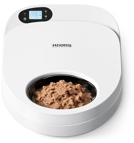 Hziotta Mangiatoia automatica per gatti con raffreddamento, senza pacchetti refrigeranti, 48 ore di freschezza, per cibo umido e secco, timer per controllo delle porzioni, orari di lavoro e weekend
