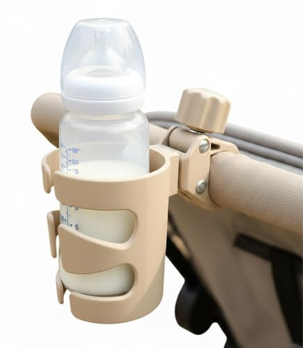 Porta Bicchiere Passeggino Universale 360° Girevole, Supporto Biberon e Bottiglia Antiscivolo, Porta Bevande Regolabile per Passeggino, Bicicletta, Sedia a Rotelle, Scooter (Khaki)