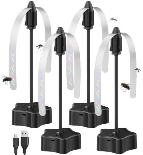 4 Piezas Ventilador de Mesa Antimoscas, Recargable y a Batería con Cable USB, Repelente de Moscas para Terraza, Restaurante, Jardín, Picnic – Protección Efectiva contra Moscas y Mosquitos