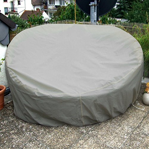 Sonneninsel Schutzhülle Rund 200cm Hellgrau Premium WASSERDICHT Liegeinsel Liege Abdeckplane Abdeckung Plane Rattan Garten Möbel Haube Hülle