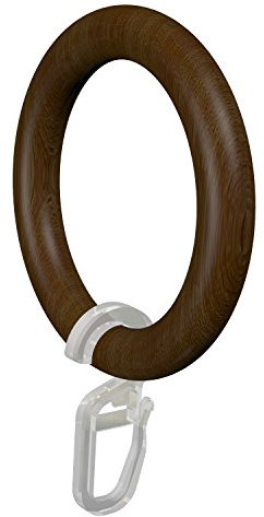 Flairdeco Gardinenringe / Ringe mit Faltenhaken, Holz, Nussbaum lackiert, 57/41 mm, 24 Stück