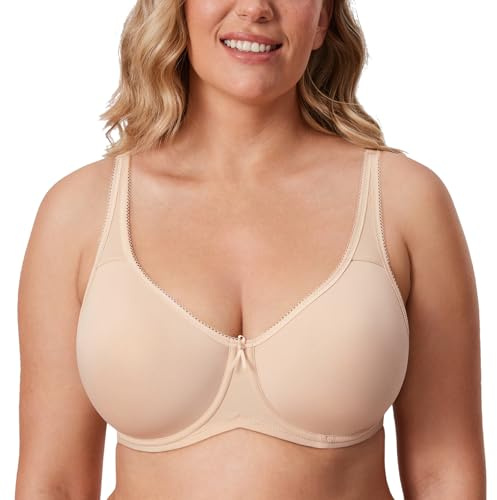 DELIMIRA Women's Seamless Tshirt Bras Plus Size Full Coverage Underwire Lightly Lined Bra Up to F Beige 30E