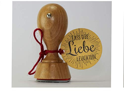 Webermann Holz Stempel rund 40mm - Textstempel Lass die Liebe leuchten - Motivstempel für Grußkarten, Hochzeit, Firmung, Taufe, Geschenkkarten