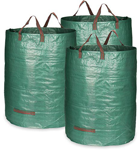 COM-FOUR® 3x sacchetti per rifiuti da giardino XL - borsa da giardino pieghevole con maniglie per il trasporto - contenitore pieghevole antistrappo per foglie, rifiuti verdi (300 litri - 3 pezzi)