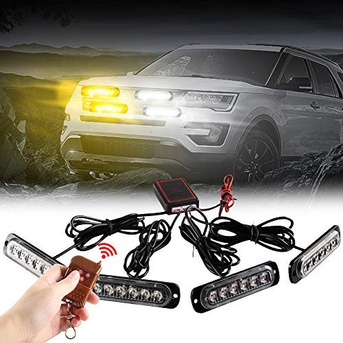 Teguangmei 4x6 LED Luz de Advertencia Estroboscópica de Emergencia 4 en 1 con Control Remoto Inalámbrico,para Camión Vehículo Remolque Caravan Camper Advertencia Intermitente DC12V-Ámbar y Blanco