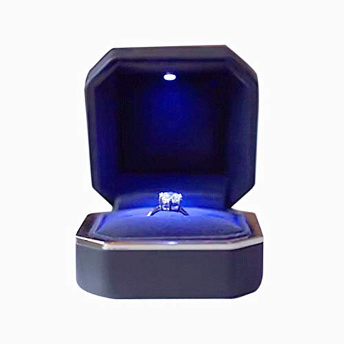 Mliu Boîte à bagues avec lumière LED, étui à Bague octogonale de Luxe, boîte-Cadeau de Bijoux à Proposer, présentoir à Bijoux, Mariage, fiançailles (7,5 x 7,5 x 5 cm)