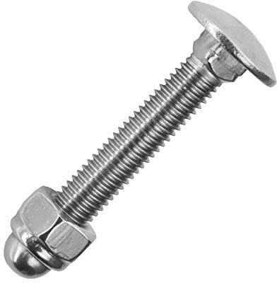 Schlossschrauben M16x90/90 mm mit selbstsichernden Hutmuttern M16 aus Edelstahl A2 (5 Stück) | DIN 603 & DIN 986 - Flachrundschrauben - Stoppmuttern von MESAROS®