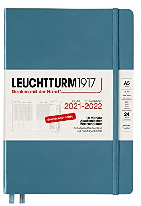 LEUCHTTURM1917 363657 Akademischer Wochenplaner 2022 Hardcover Medium (A5), 18 Monate, Stone Blue, Deutsch
