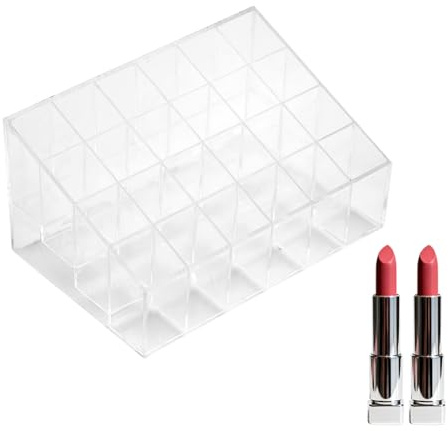 Rangement transparent pour rouge à lèvres, 24 grilles Support de rouge à lèvres, organisateur présentoir vernis à ongles maquillage boîte de rangement, pour Pinceaux, Peintures, Crayons