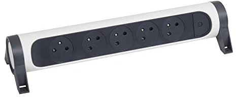 LEGRAND - Regleta giratoria con Interruptor de indicador LED, 5 Tomas de Superficie con Tierra, sin Cable, sin Enchufe, Color Blanco y Gris Oscuro