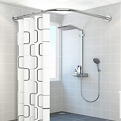BOYH Duschvorhangstange L Form Winkelstange Gebogene Bad-Vorhangstange, L Form Edelstahl Duschvorhang Stangen, Für Badezimmer, Montage Gegen Die Wand Silver(Color:80-110cm*80-110cm)