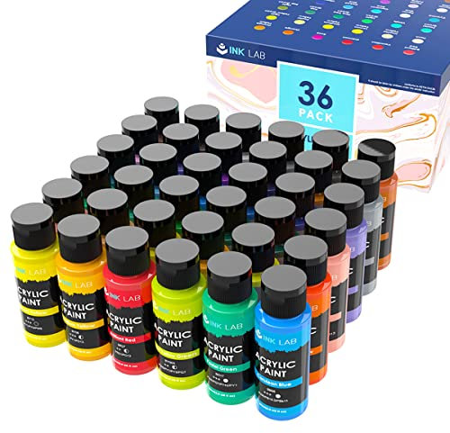 INK LAB Acrylfarben Set 36 x 60 ml, Acrylfarbe, Wasserdichte und lichtbeständige acrylic paints, Schnelltrocknend für Papier, Holz, Leinwand, Stoffe, Ideal für Anfänger und Profis
