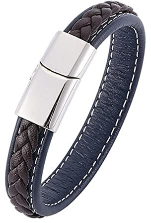 Skcess Magnetarmband Herren Silber，Herren Armband Leder Einfaches Lederarmband Rostfreier Stahl Armband Herren 18.5cm