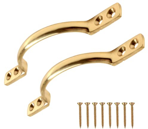SISI UK Pull Handle Brass 6 Inch 150mm Brass Bow Handle for Furniture or Sash Window Frames Cabinet Drawer Cupboard Knobs Pack of 2.