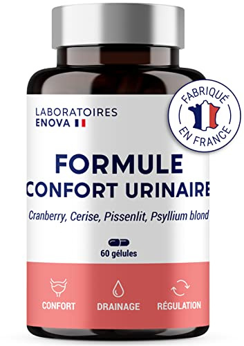 FORMULE CONFORT URINAIRE | Cranberry Psyllium Cerise Pissenlit | Complement alimentaire | Confort, Drainage, Régulation | 60 Gélules | Fabriqué en France