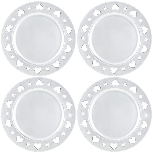 com-four® 4X underplates Silver Glittering with Motif Border - Reusable Saucers - Table Decoration for Weddings and Other Occasions - Ø 33 cm
