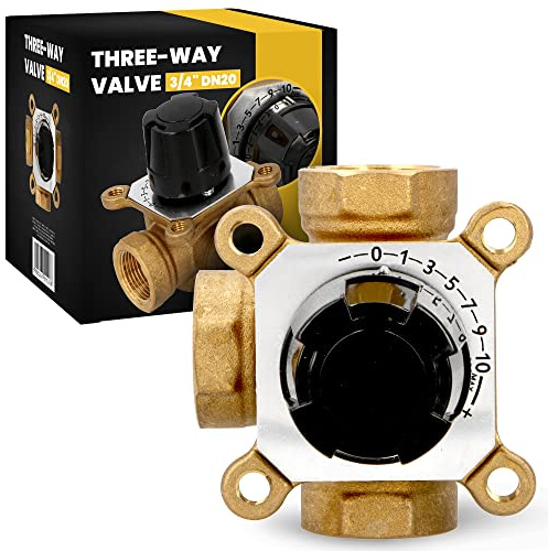 Vanne mélangeur à trois voies - Réglage thermostatique du chauffage central et au sol - 3/4 DN20 - Valve thermostatique pour contrôle de la température de l'eau