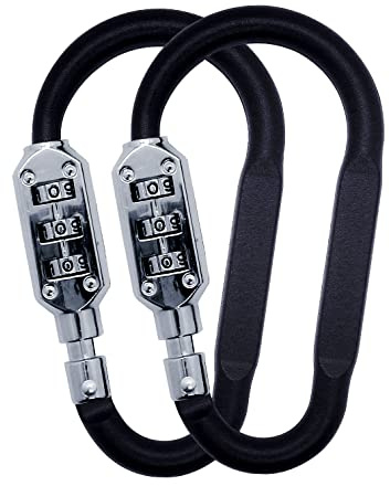 Combination Carabiner Clips,V-Resourcing Resettable 3 Dial Digit Combination Lock Carabiner Keychain,for Suitcase Luggage Travel Baggage Backpack (D Shaped, Large Size, Black, 2 Pack)