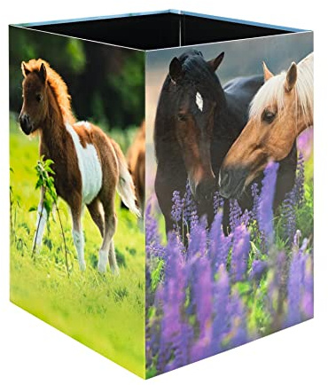 HERMA 19741 – Corbeille à papier rectangulaire pliable en carton robuste pour filles et garçons, pour chambre d'enfant, chambre à coucher, bureau, 15 l, Chevaux